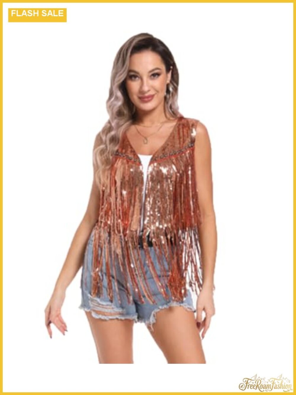 Women's Sequin Fringe Vest Sparkly Disco Party Tassel Cowgirl Vest